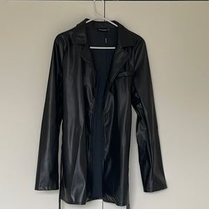 Pretty Little Thing Tall Black PU Tie Waist Detail Blazer